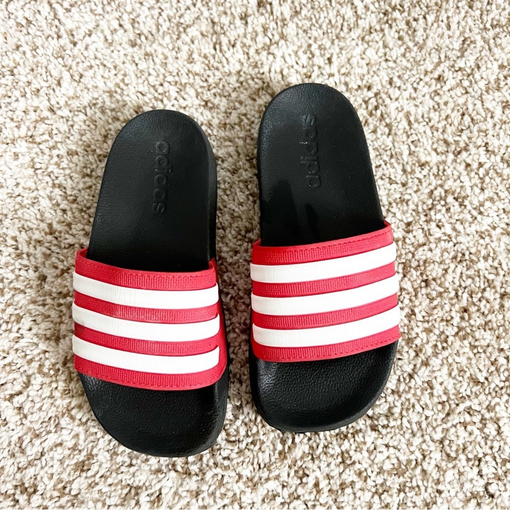 Adidas Kids Red and White Slide Sandals Size 13